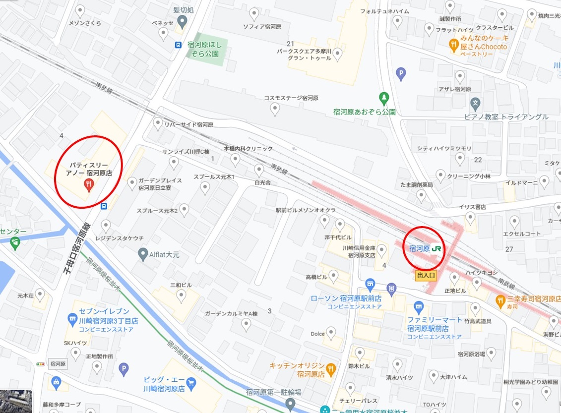 パティスリーアノー宿河原店地図